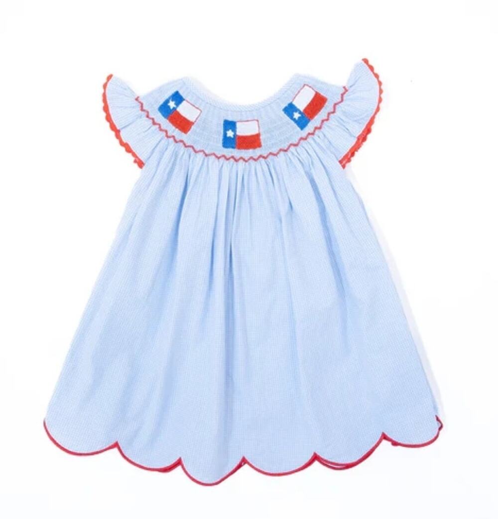 Smocked Gingham Texas Flag Dress 5